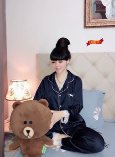 Bộ ngủ phi lụa tay dài, quần dài