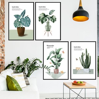 Decal dán tường chậu cây phong thủy, tranh dán tường trang trí phòng khách, phòng ngủ