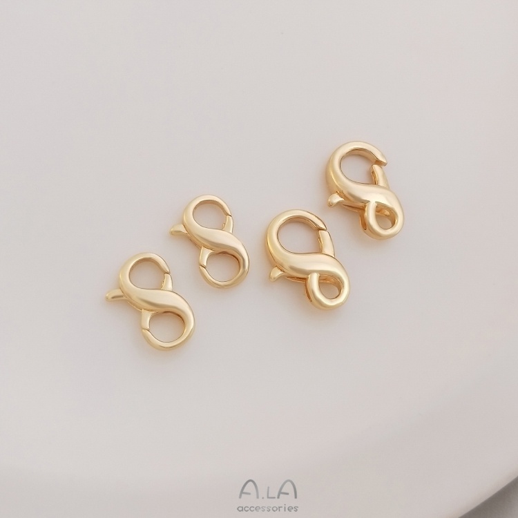 Khóa Kẹp Tôm Hùm Mạ Vàng 14K DIY Hình Số 8 Dùng Để Làm Vòng Tay / Vòng cổ Phong Cách Hàn Quốc