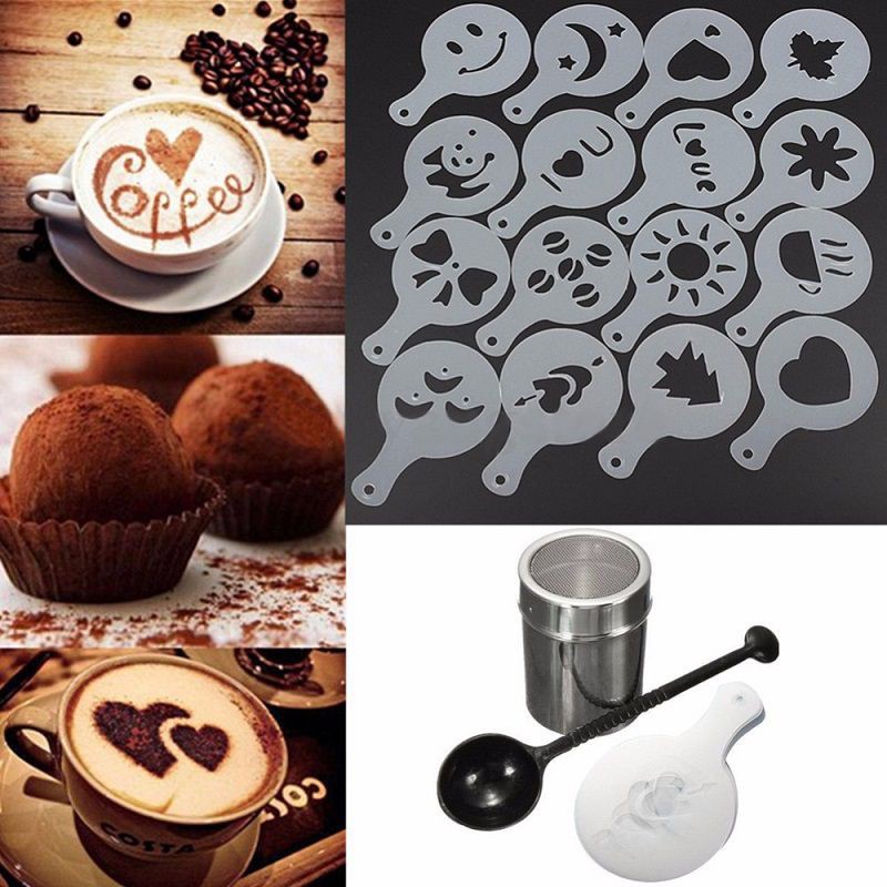Bộ Khuôn Vẽ Cappuccino Latte Art Stencils 16 Cái