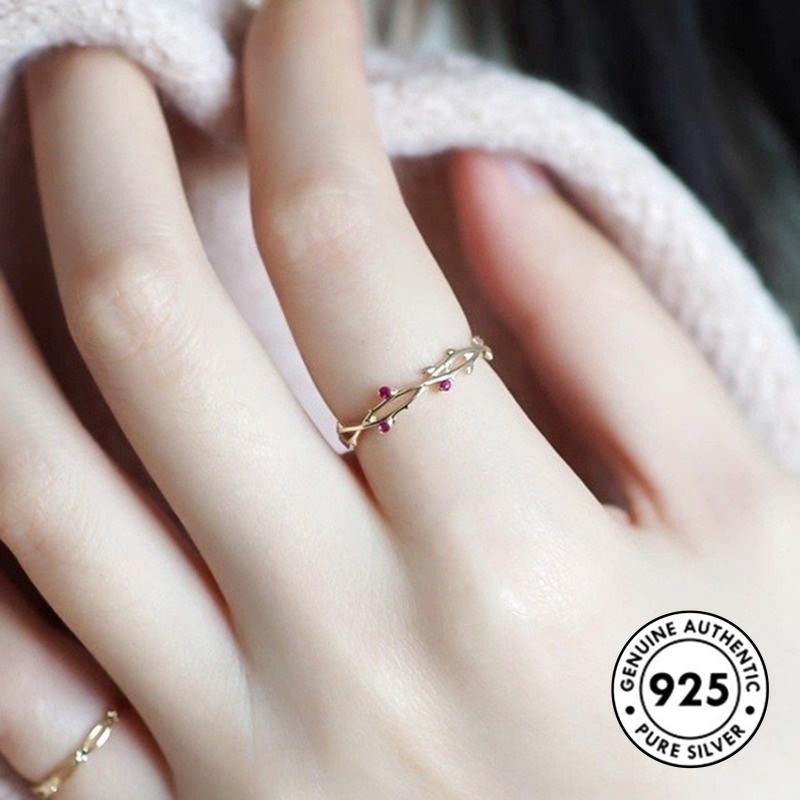 Nhẫn mạ vàng S925 đính đá ruby nhân tạo thời trang