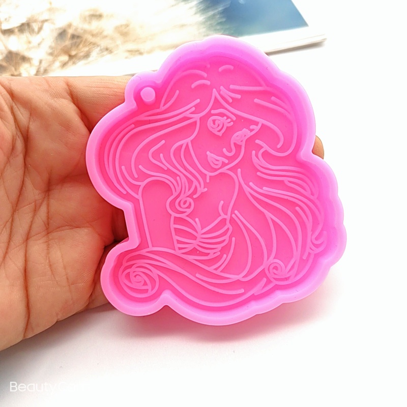 Sa Khuôn Silicon Làm Móc Khóa / Trang Sức Thủ Công Hình Cô Gái Tóc Dài Có Lỗ Treo Chìa Khóa / Làm Quà Tặng Sinh