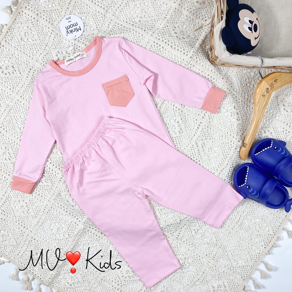 [SALE] Bộ Dài Tay Cho Bé Trai, Bé Gái Minky Mom 100% Cotton Túi Ngực Phối Viền, Đồ Bộ Cho Bé Mặc Nhà Thu Đông MKMTD2146