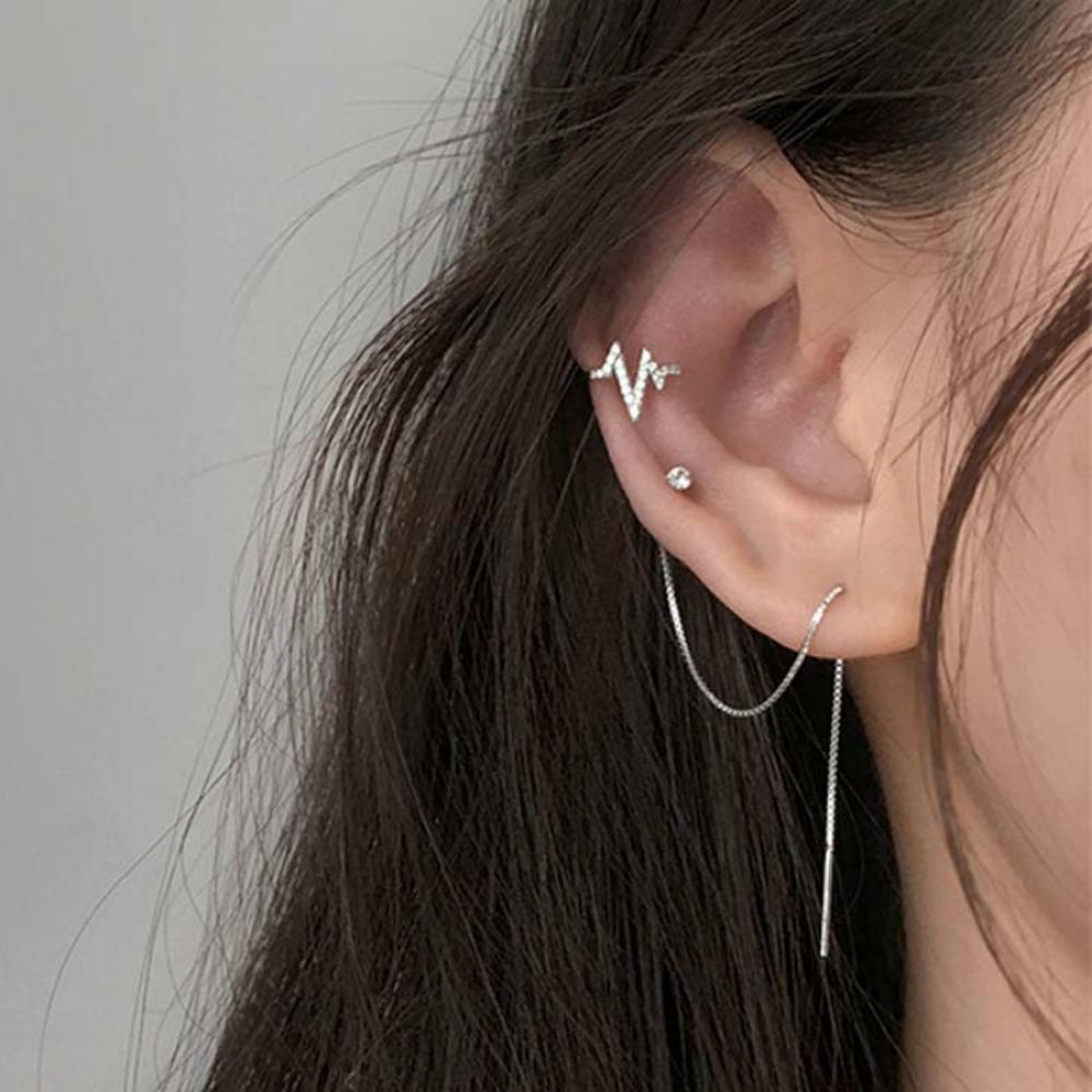 Khuyên Kẹp Vành Tai Dáng Dài Họa Tiết Hình Học Thời Trang Hàn Quốc Cho Nữ