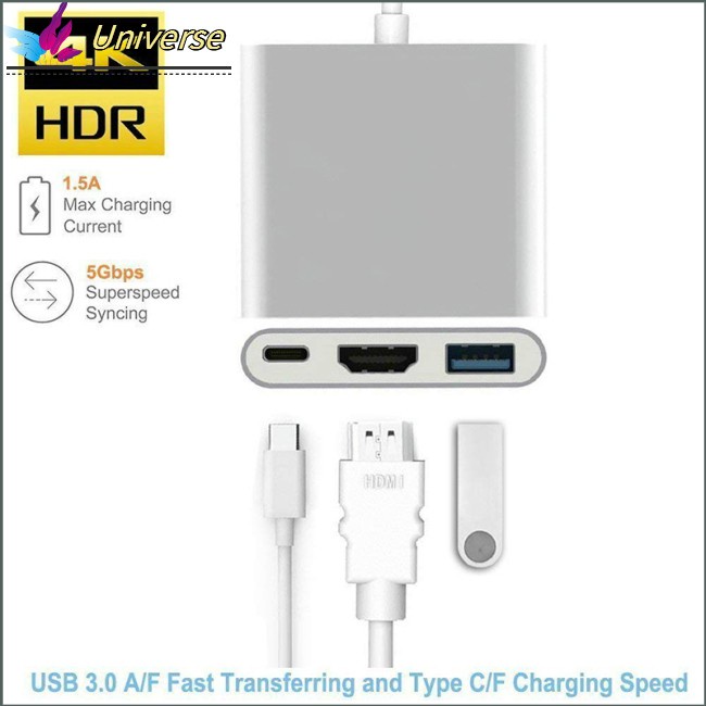 USB Type C Hub HDMI 4K Adapter USB-C to Converter with Charging USB for and Port 3.0 3.1 Retina