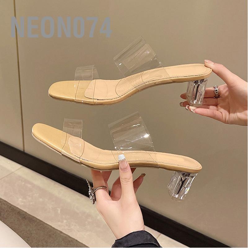 Guốc  nữ cao gót mũi nhọn quai ngang mica mềm trong suốt - giày hở ngón cho câu lạc bộ tiệc hẹn hò Neon074