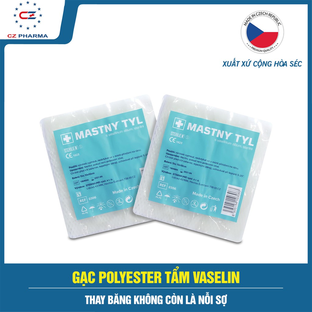 Gạc vaselin MASTNY – Băng vết thương, vết loét, bỏng, chống dính khi thay băng [Hàng Séc]