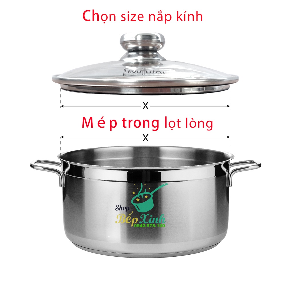 Nắp kính cường lực Fivestar dùng cho nồi chảo quánh ( 16 cm / 18cm / 20cm /24cm / 26cm )