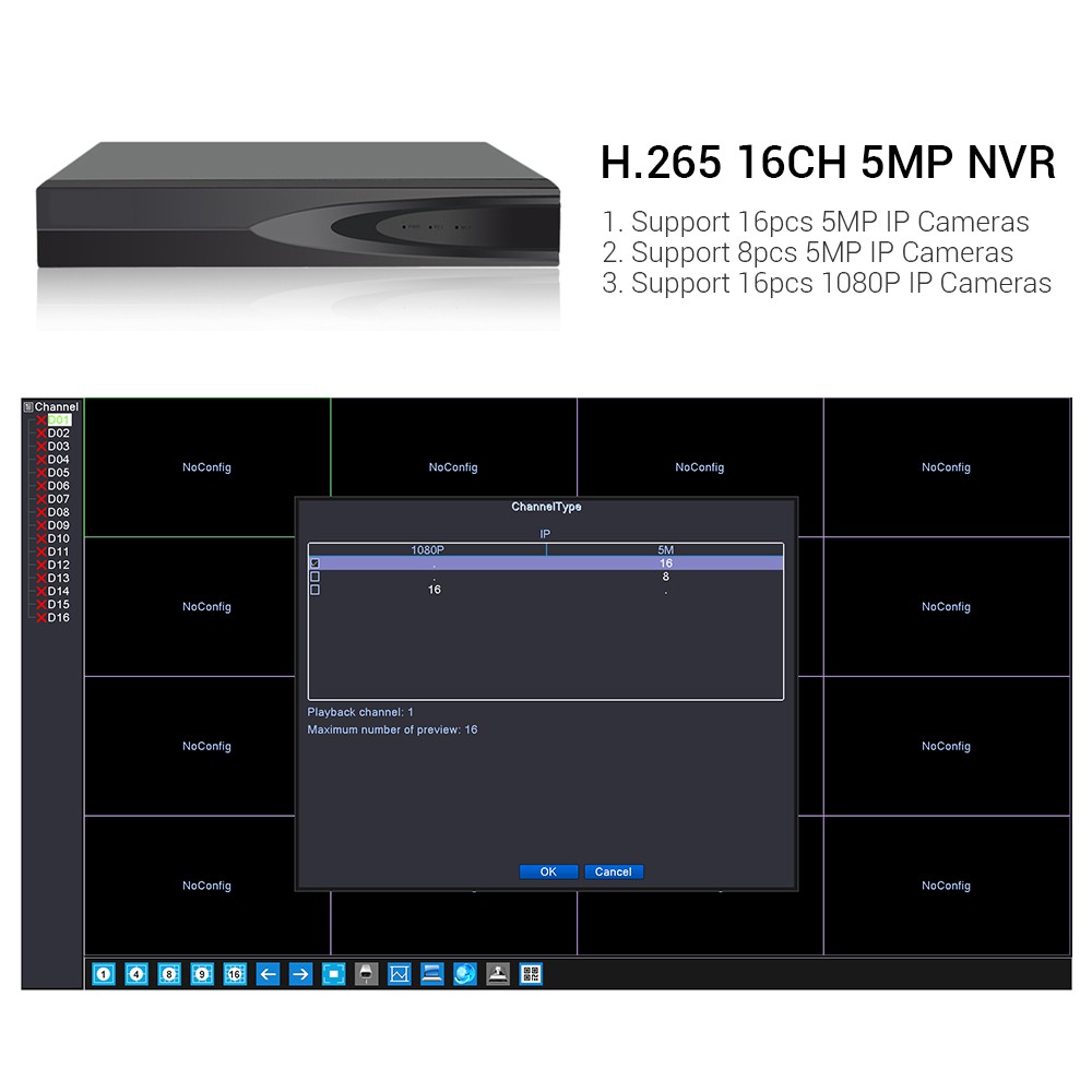 Đầu ghi hình an ninh Hamrol ONVIF H.265 CCTV NVR 16CH 5MP / 8CH 4MP / 4CH 5MP CCTV P2P