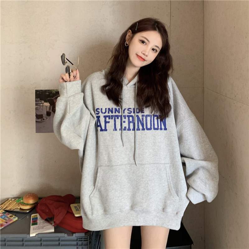 Áo Hoodies Tay Dài Hoạ Tiết Chữ In Phong Cách Ulzzang Hàn Quốc