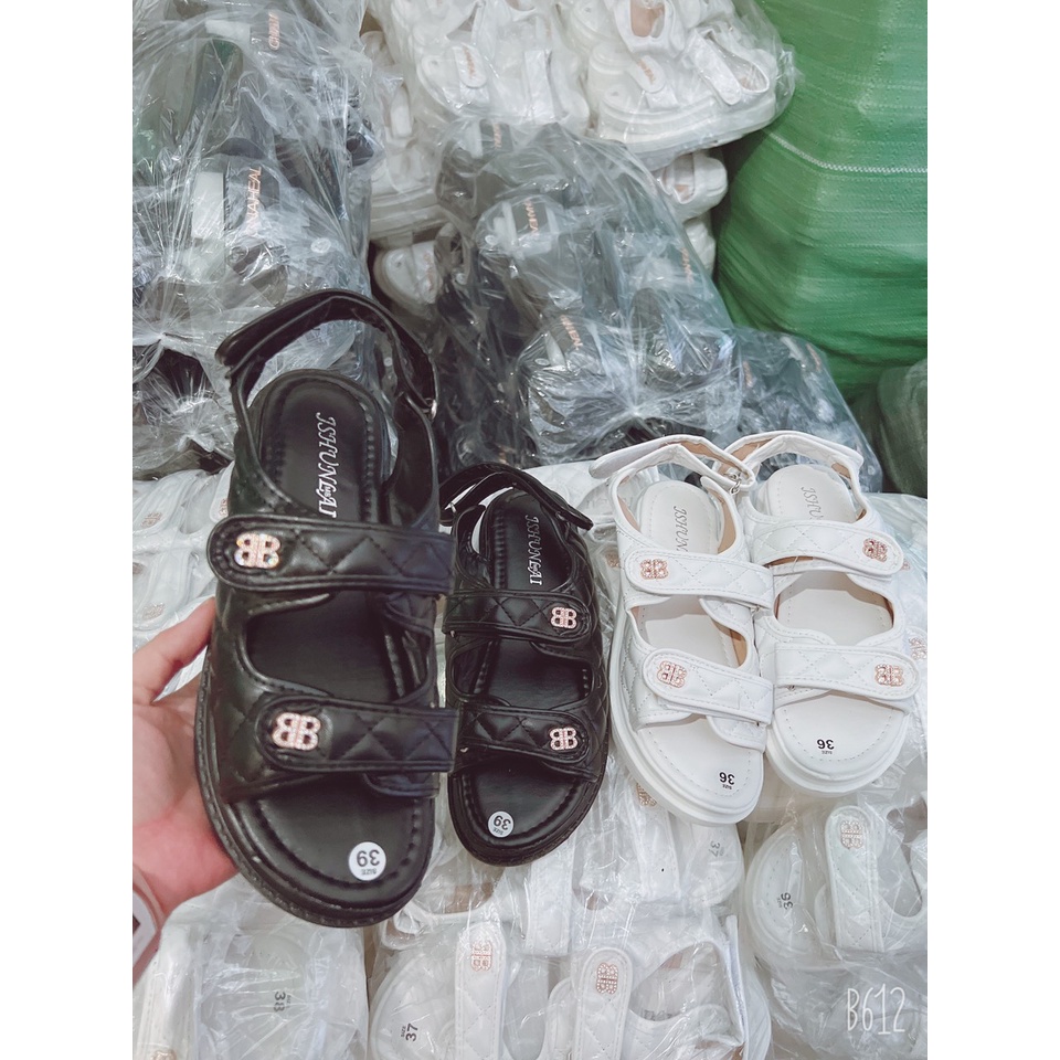 ZZ99- Dép sandal BB nữ quai dán khoá điều chỉnh đế bánh mì siêu nhẹ cao 3,5cm, hậu bánh mì( trần trám dán sau)