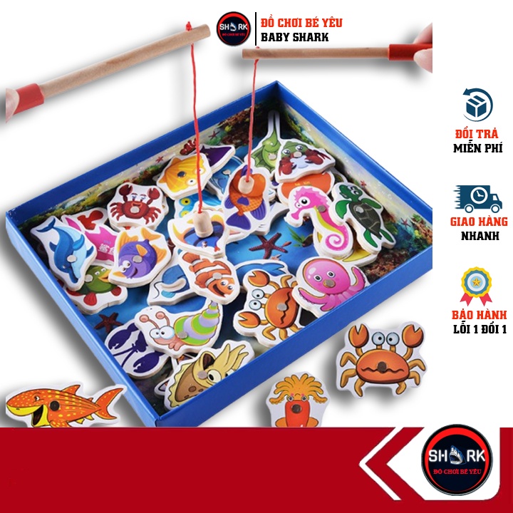 Bộ Câu Cá Bằng Gỗ Thông Minh 32 Con Và Đồ Chơi Gỗ Đập Bóng Trơn An Toàn Cho Bé