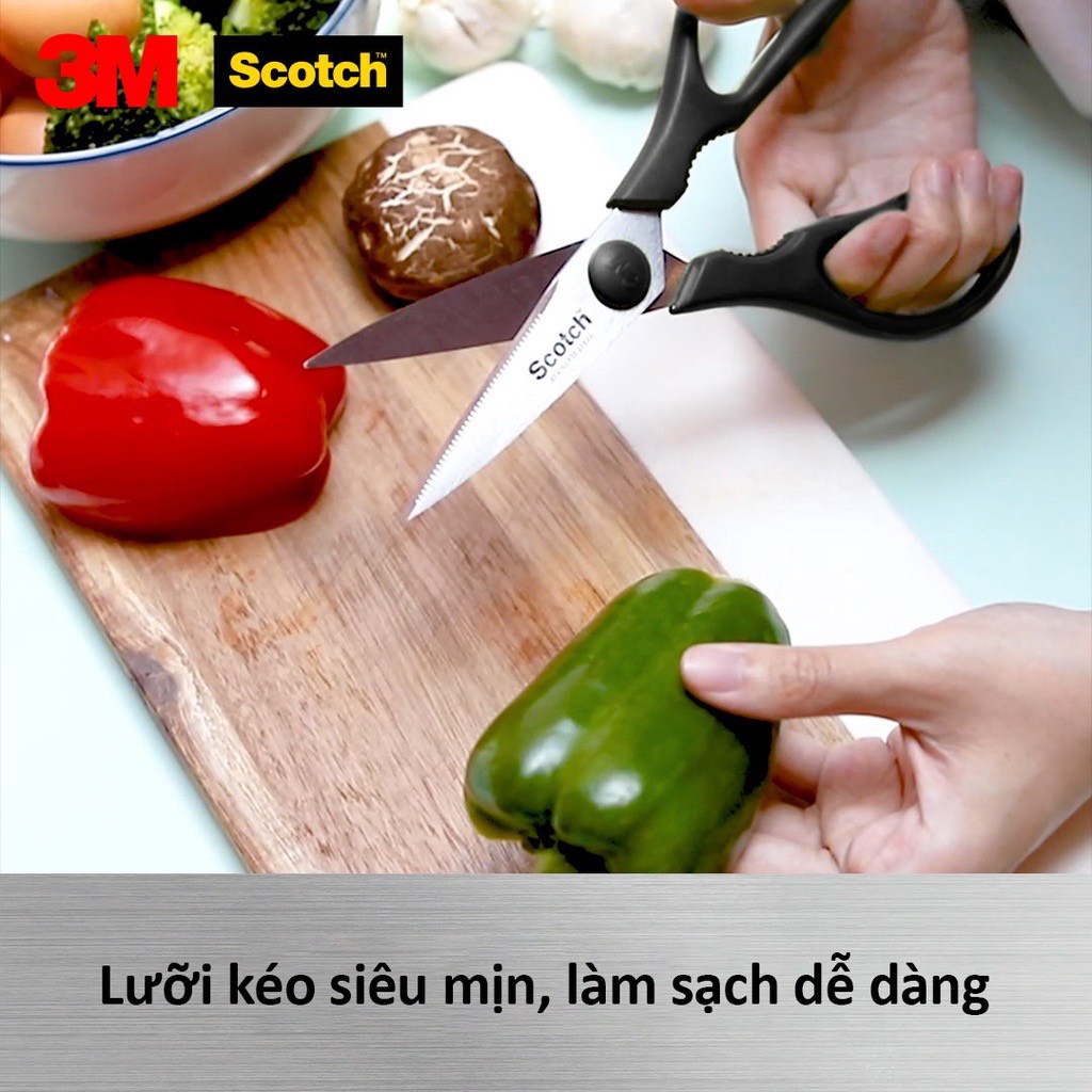 Kéo nhà bếp Scotch 3M tay cầm màu đen, lưỡi kéo sắc bén, chống gỉ sét, kháng khuẩn