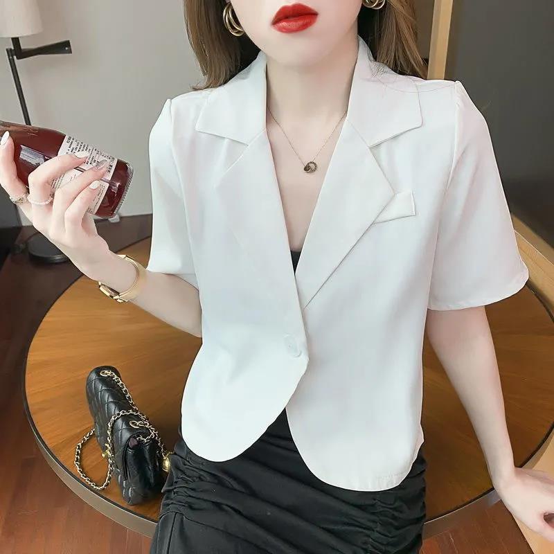 Áo Khoác Blazer Tay Ngắn Màu Trơn Thời Trang Công Sở Phong Cách Hàn Quốc Cho Nữ