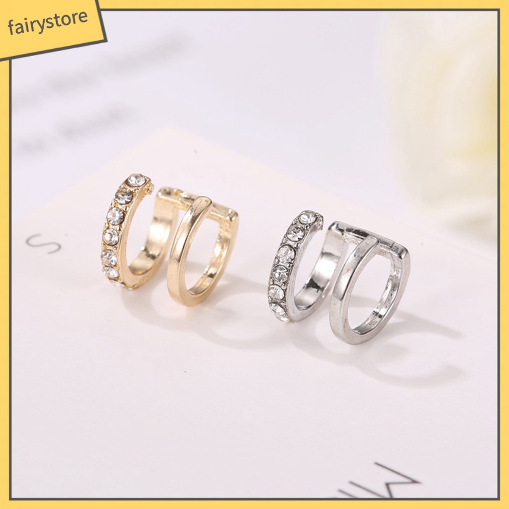 Khuyên tai không xỏ hai tầng đính đá thời trang nữ