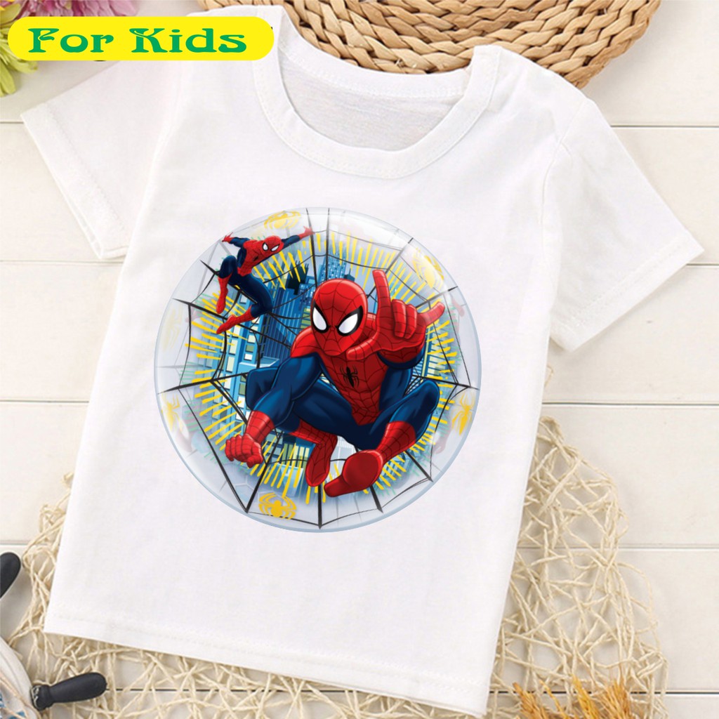 Áo Thun Màu Trắng In Hình Siêu Nhân Nhện Spider Man Dành Cho Trẻ Em