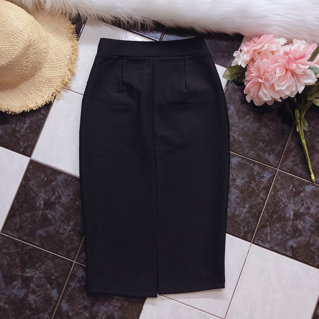 Chân váy công sở dài bigsize phối nắp túi màu đen dài 63cm [size từ 48-85kg] | BigBuy360 - bigbuy360.vn