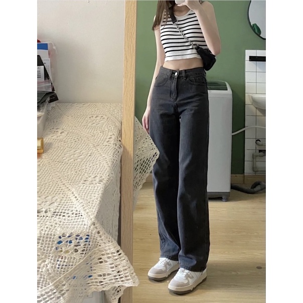 Quần Yuri Jeans Ống Suông Xám Đen