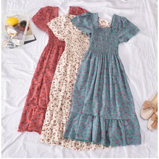 Đầm maxi voan xếp ly