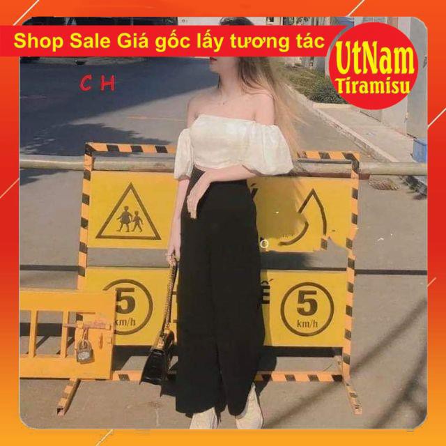Sét áo trễ vai quần ống rộng có ảnh chụp thật sp 🌸kiểu dáng unisex🌸Freesize 55kg🌸phong cách Hàn Quốc