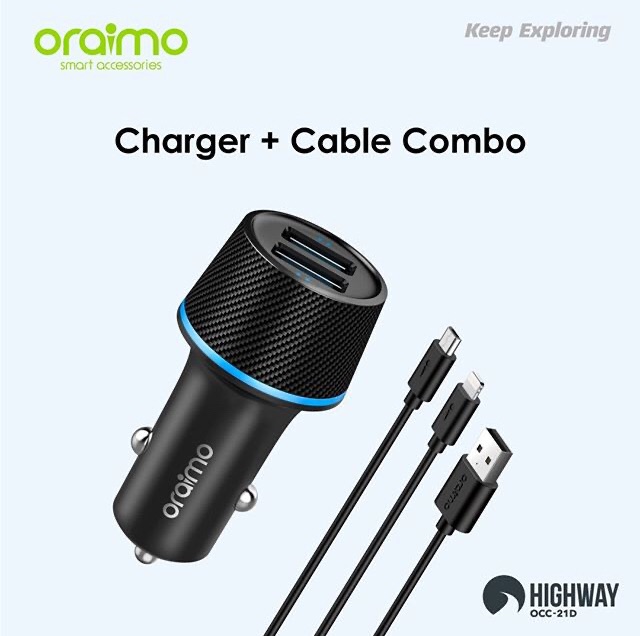 Bộ Sạc Xe Hơi Oraimo Hai Cổng Usb Ultra Compact Occ-21D 1