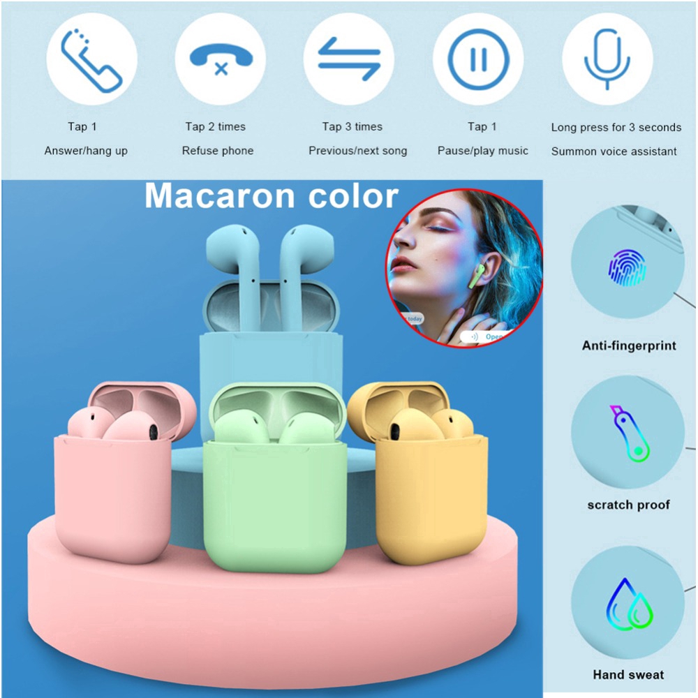 Tai nghe bluetooth i12 inPods phiên bản cao cấp đủ màu Macaron TWS inpod 12 AirPods earbuds apple silicone case | BigBuy360 - bigbuy360.vn