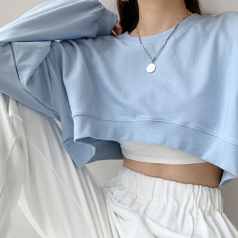 ONERI Women's Long Sleeves Cropped Sweater Top Casual Cute Pullover Cropped Sweatshirt