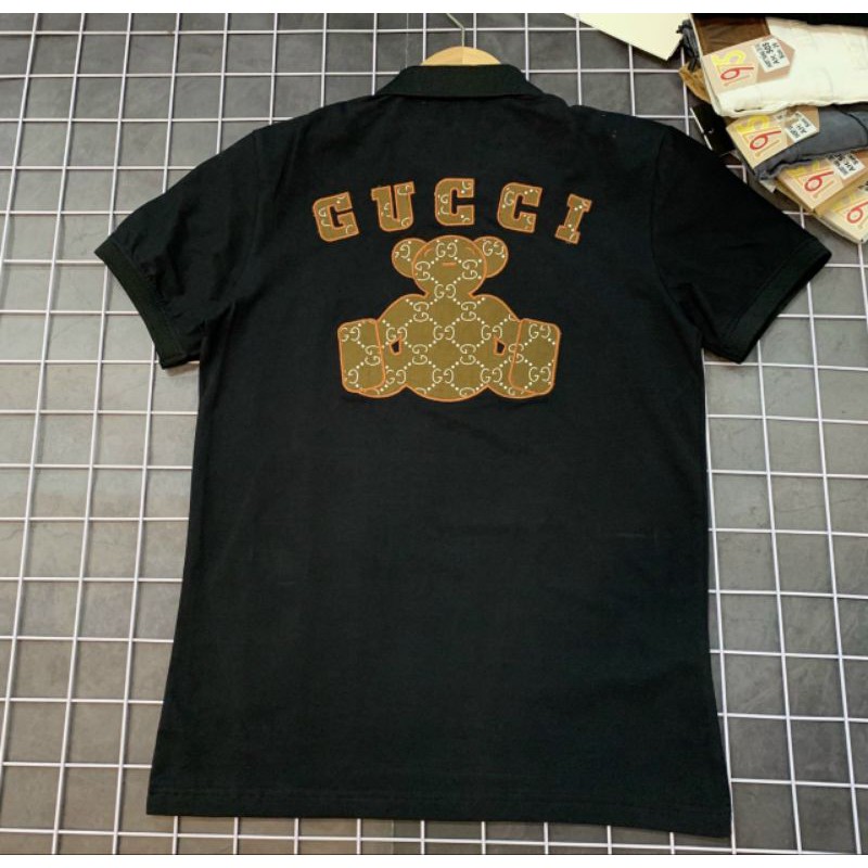 Áo thun cổ bẻ nam nữ Guccii hình thêu gấu PANDA cực hot 2021, vải cotton co dãn