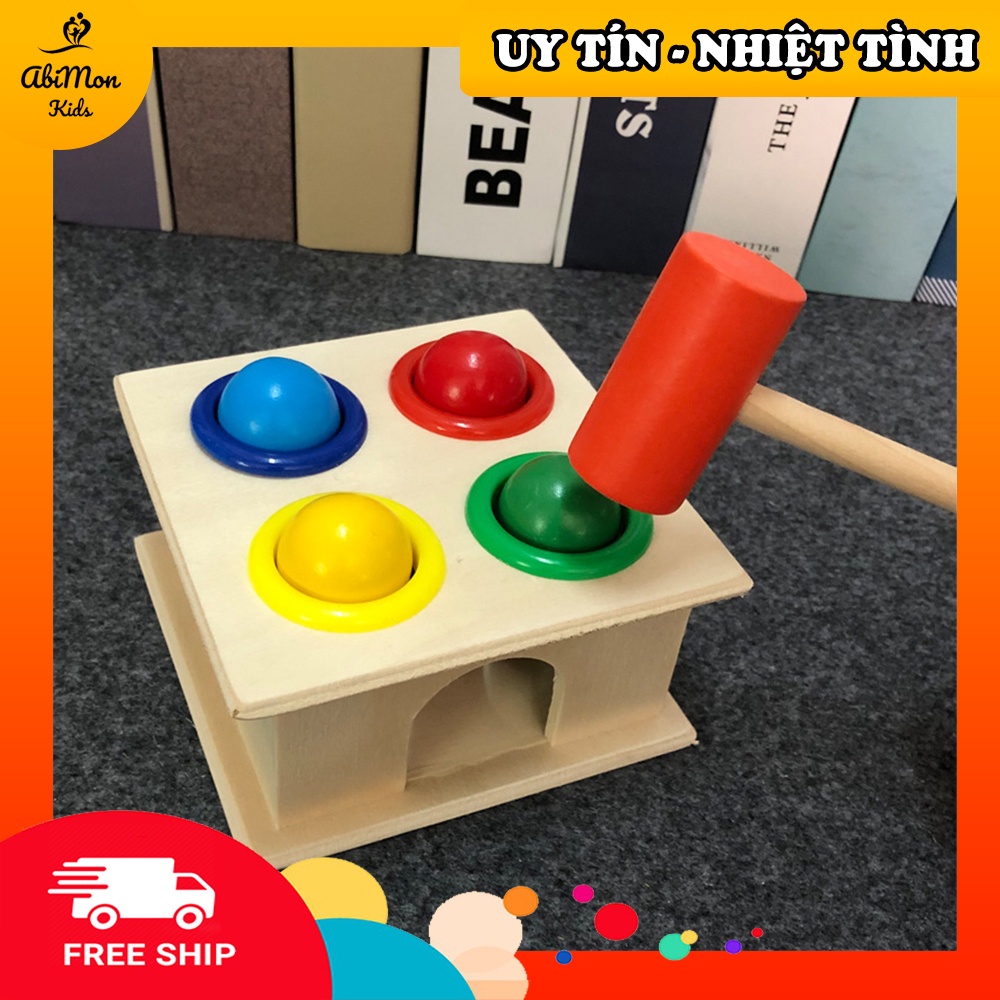 Đập Bóng Hộp Vuông Bằng Gỗ Cho Bé ☘️ Montessori cao cấp ✨ (Đồ chơi Gỗ - Đồ chơi Giáo Dục - An toàn - Thông minh)