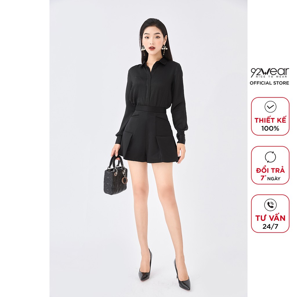 Áo sơ mi nữ công sở cổ đức 92WEAR thiết kế hoạ tiết hoa văn thời trang trẻ trung năng động ASA0862