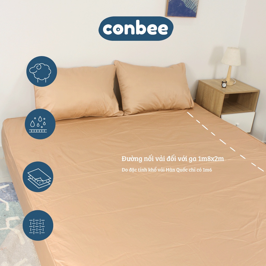 Ga giường 1m6x2m 1m8x2m Cotton 100% cao cấp màu trơn Conbee, drap giường ga nệm Cotton Hàn Quốc vải nhập khẩu