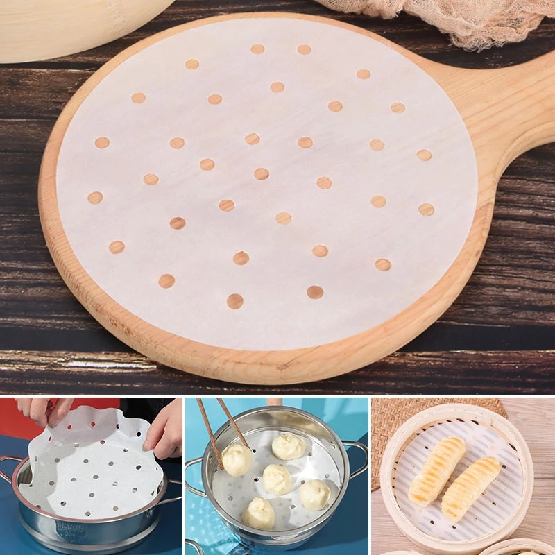 Set 100 Giấy Lót Hấp Bánh Chống Dính Dạng Lưới Tròn