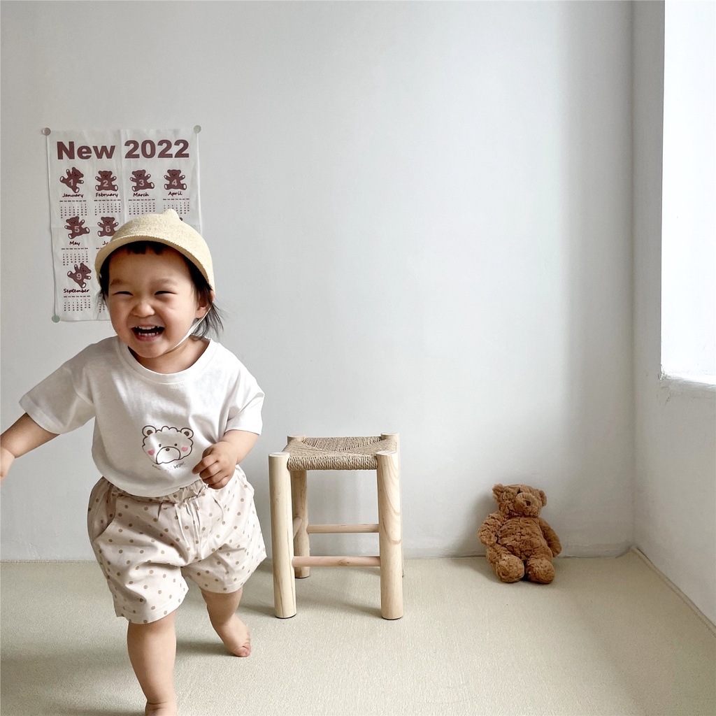 Set Áo Thun cotton Ngắn Tay Và Quần short Thời Trang Mùa Hè Hàn Quốc Mới Cho Bé