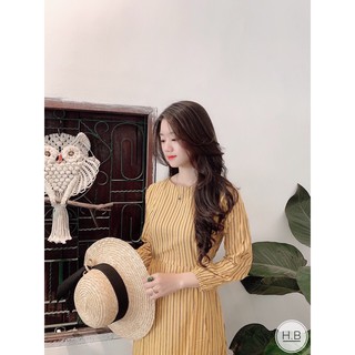 Váy kẻ tay dài cổ tròn thắt nơ eo MSTRT8