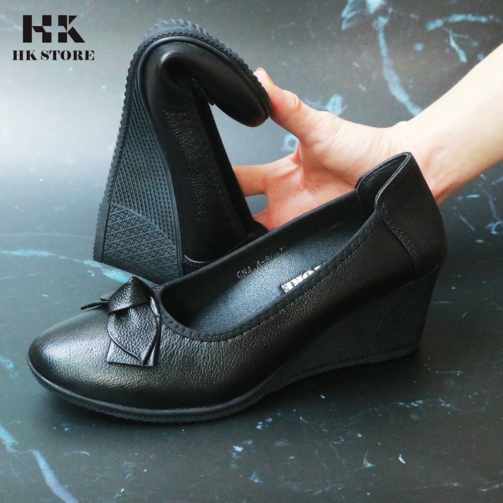 Giày xuồng nữ trung niên  HK.STORE  da bò cao cấp đế cao su tự nhiên 100% cực mềm cực êm chân tôn dáng và lịch sự