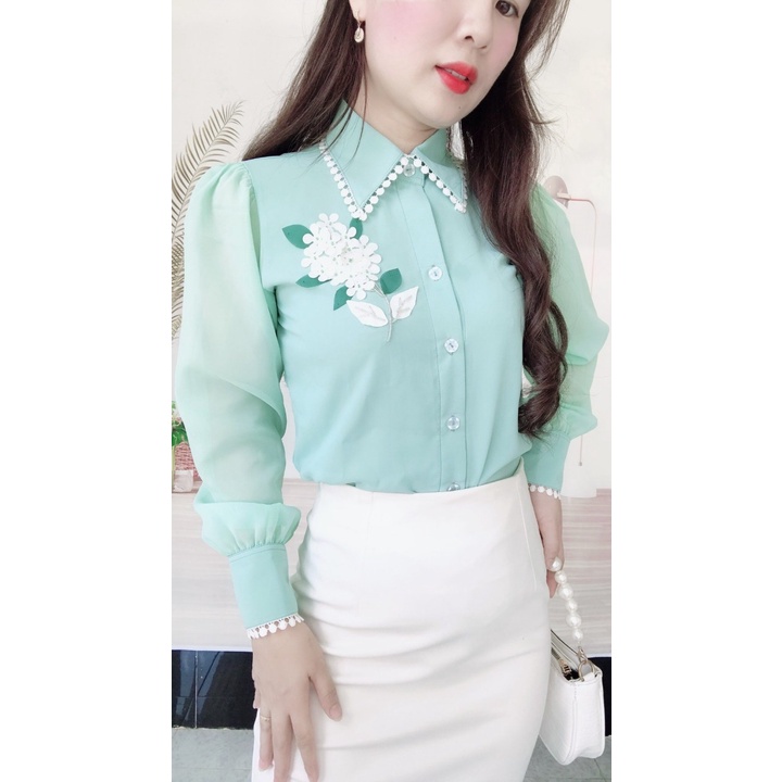 Áo sơ mi nữ công sở đẹp-áo kiểu voan nữ-chất voan-đính kèm video thật