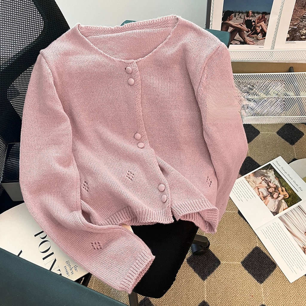 Áo Khoác cardigan Dệt Kim Mỏng Sáp Mềm Mại Dáng Ngắn Tay Dài Thời Trang Mùa Thu Cho Nữ