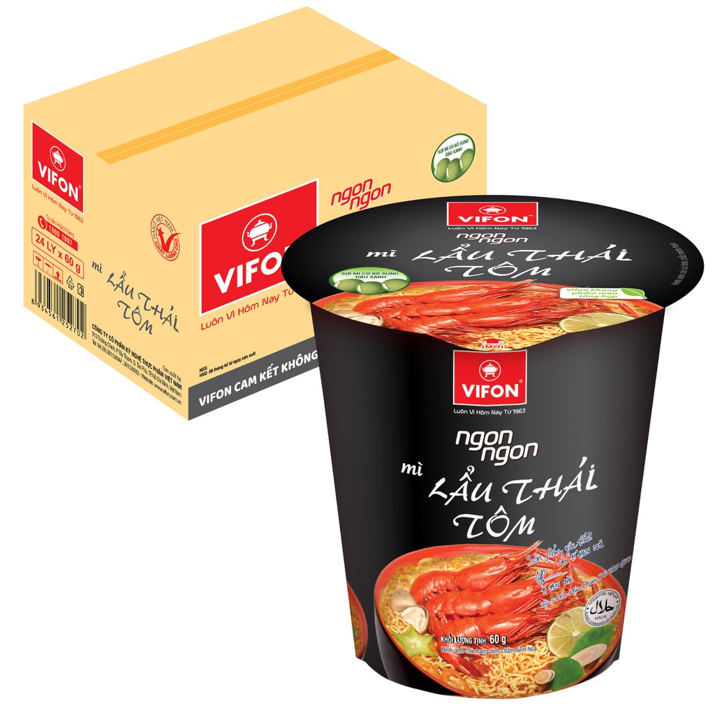 Thùng 24 Ly Mì Ngon Ngon Lẩu Thái Tôm VIFON 60g/Ly