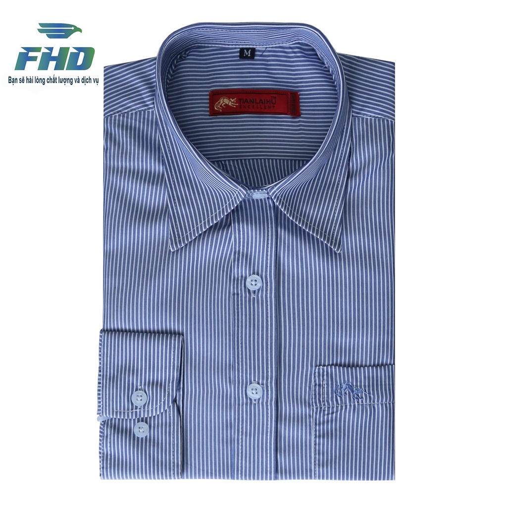 Áo Sơ Mi Nam Dài Tay Vải Kẻ Sọc  Kiểu Dáng Đóng Hộp Chất Vải Mềm Mát Thấm Hút Mồ Hôi  FHDA005_3