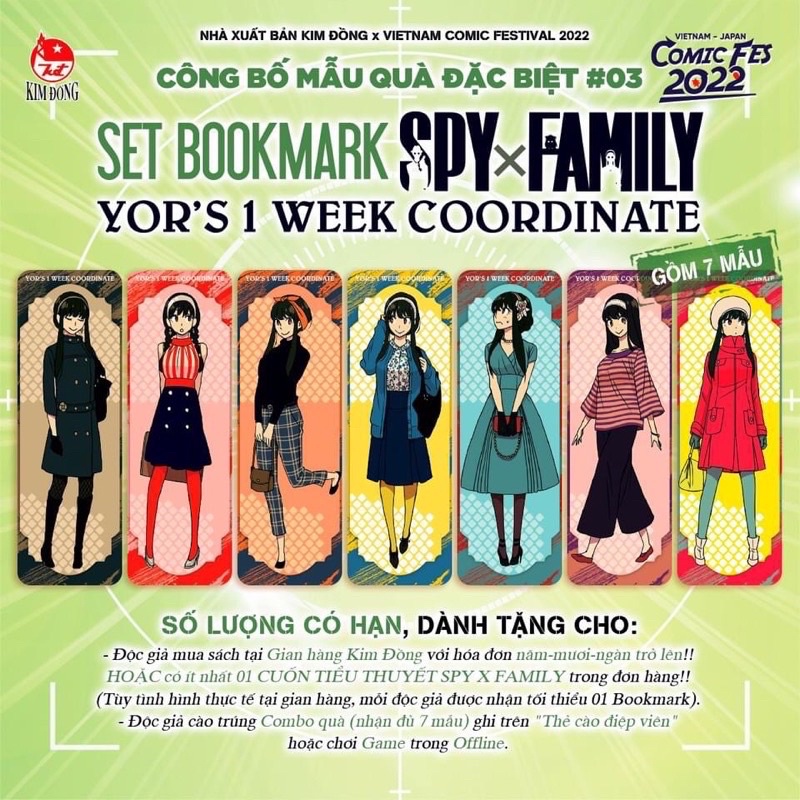 Full set bookmark Spy x family Fan meeting Comic Fes - thẻ đánh dấu bằng giấy Gia đình điệp viên
