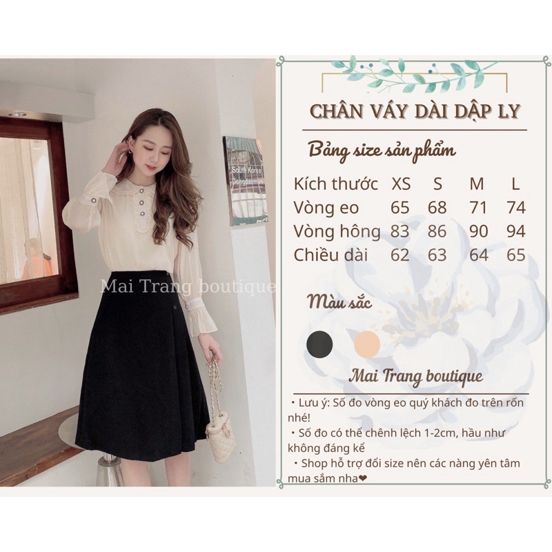 Chân váy công sở dài chữ A lưng cao, chân váy dài qua gối dập ly dáng xoè màu đen đẹp - (CV03)