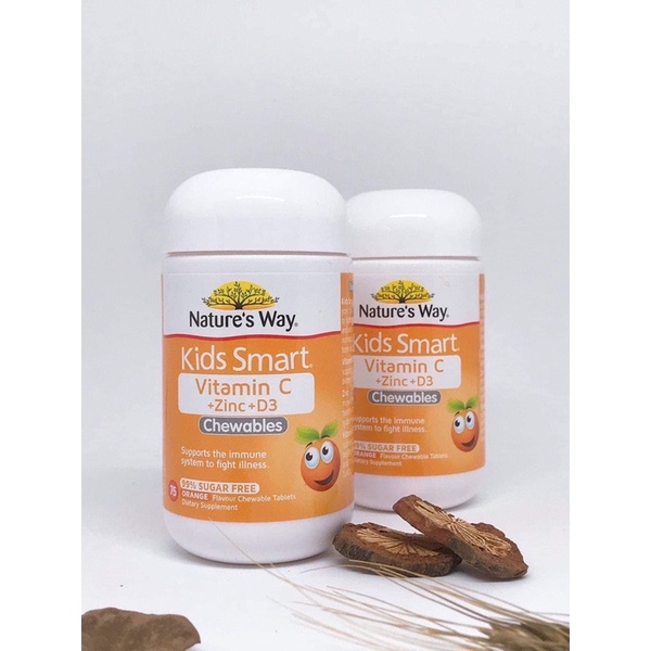 Nature's way Kid smart Vitamin C+ ZinC + D3 Chewable lọ 75 viên - Giúp trẻ phát triển khỏe mạnh