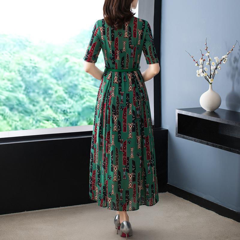 Quần áo trung niênVáy cho mẹ voan cỡ lớn Tay Ngắn Kiểu Hàn Quốc mẫu mới mùa hè 2021