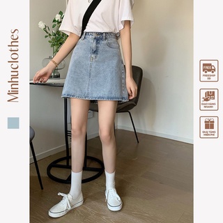 Chân váy bò ngắn chữ A jean denim lưng cao có túi hông phong cách Ulzzang Hàn Quốc - CV01