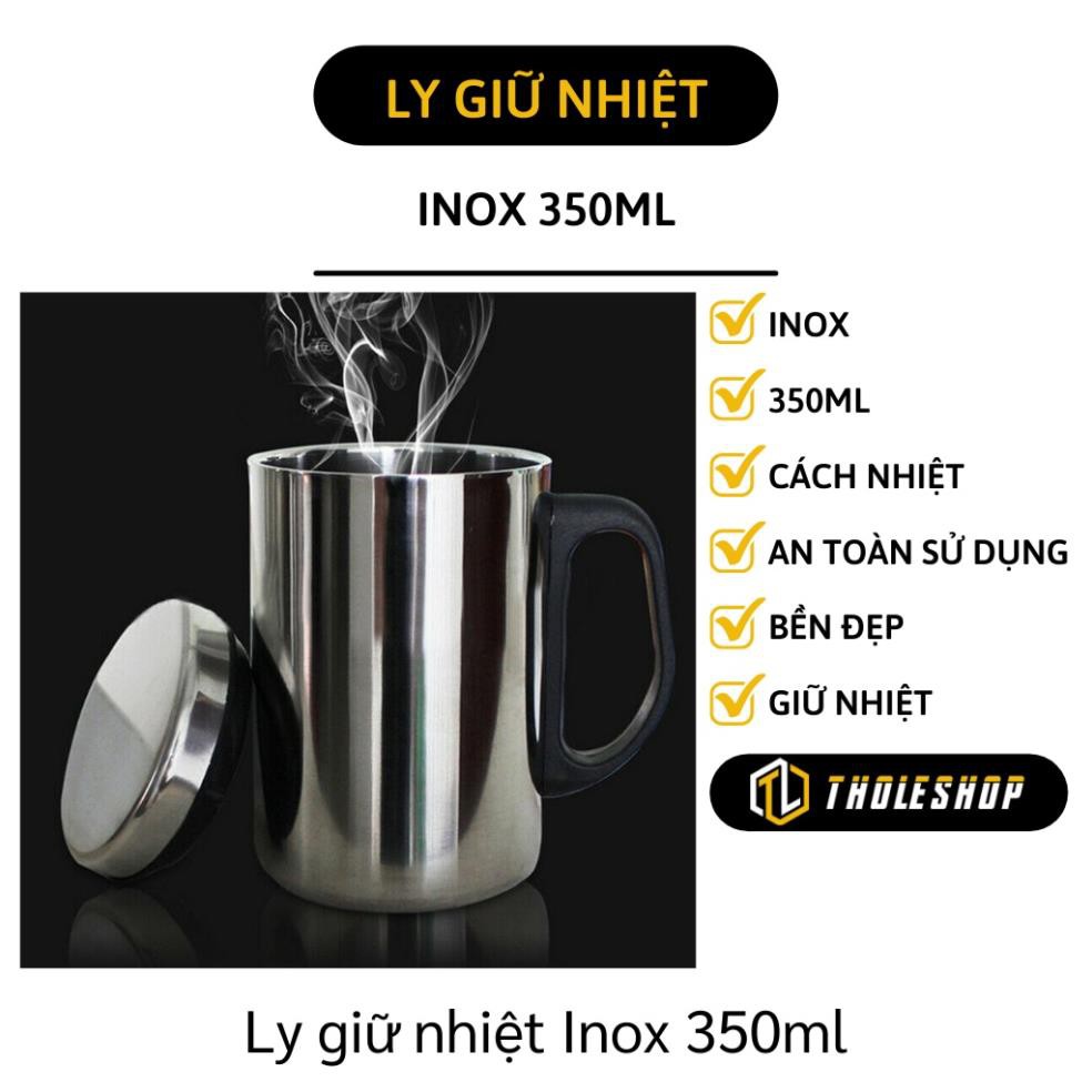 Ly uống cà phê giữ nhiệt - Ly giữ nhiệt có quai 350ml INOX có nắp đậy tay cầm cách nhiệt 5507