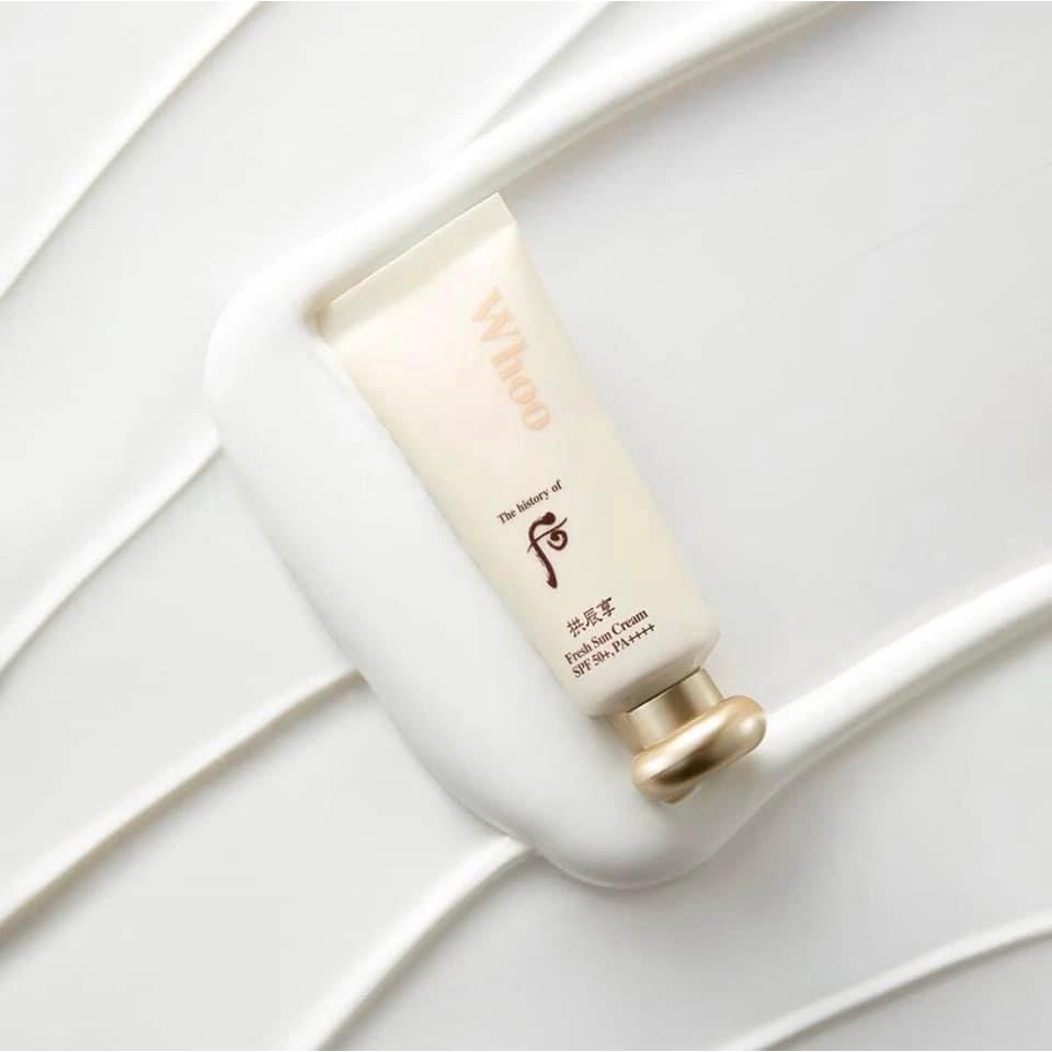 Gói sample kem chống nắng Whoo  làm dịu da, dưỡng trắng tạo hiệu ứng căng bóng Whoo Fresh Sun Cream SPF50+/PA++++