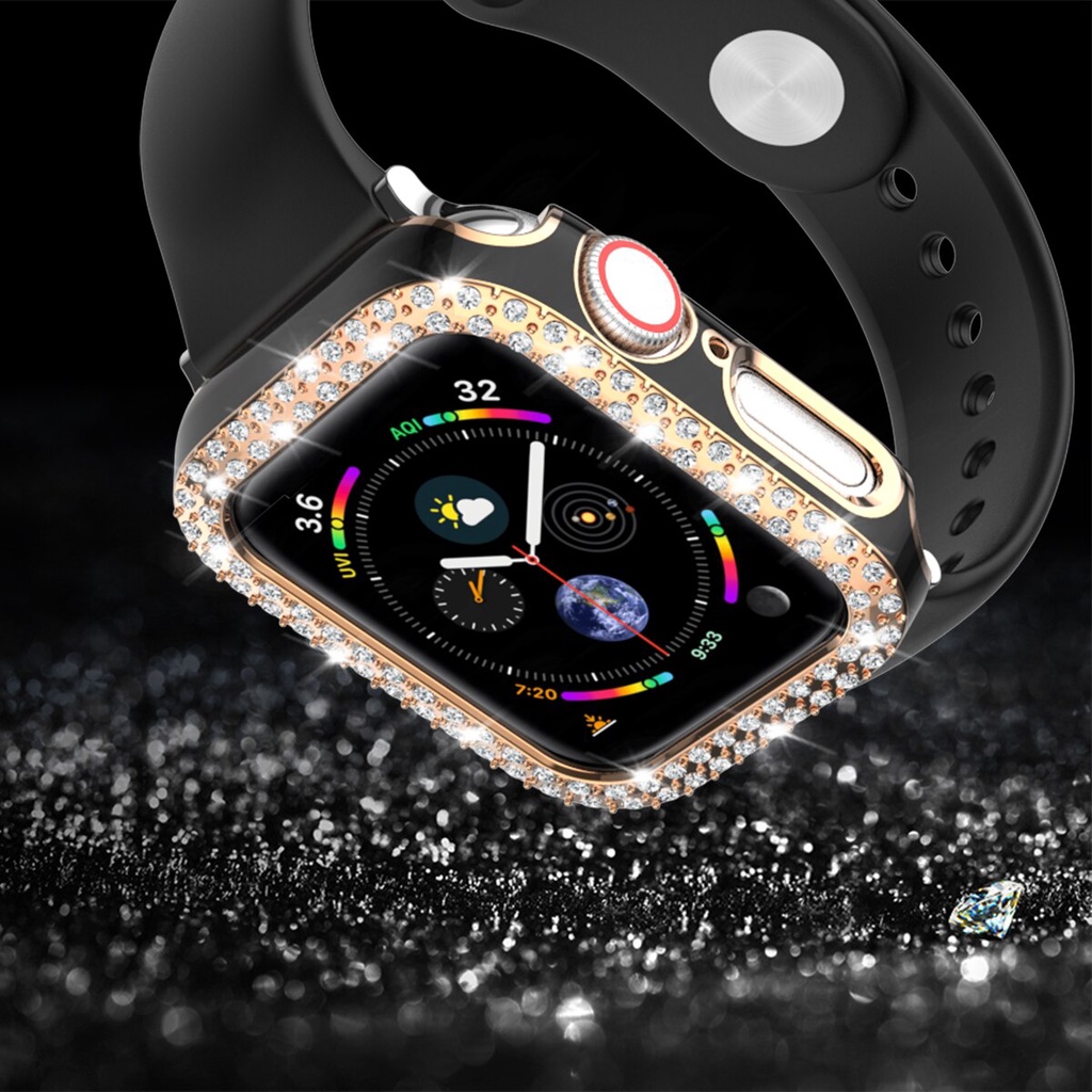 Ốp PC đính đá kim cương chống sốc bảo vệ mặt đồng hồ thích hợp cho Apple Watch 44mm 40mm 42mm 38mm 6 5 Se 4 3 2 1