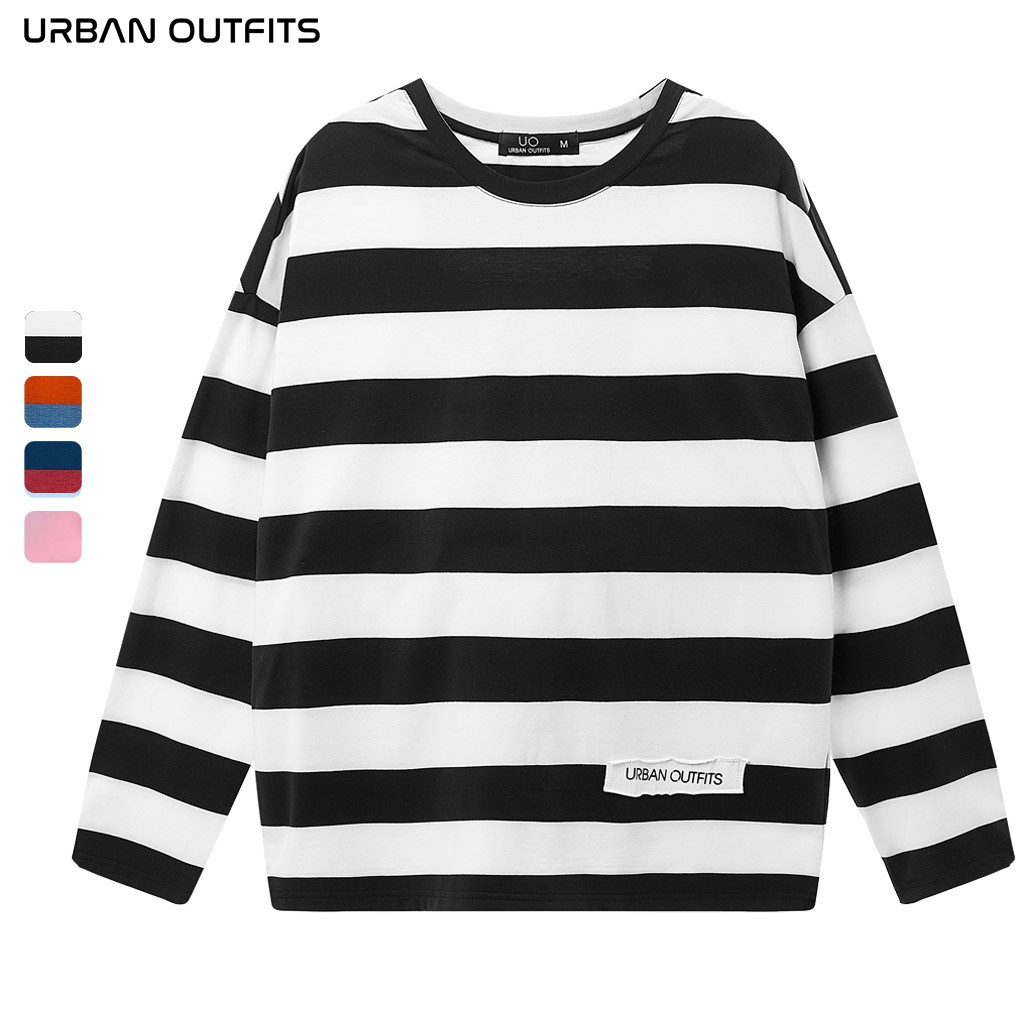 Hàng OUTLET 4 Màu TDO17 Áo Thun Tay Dài Nữ Nam Form Rộng URBAN OUTFITS 2 Sọc Ngang 100 Cotton 4 Chiều