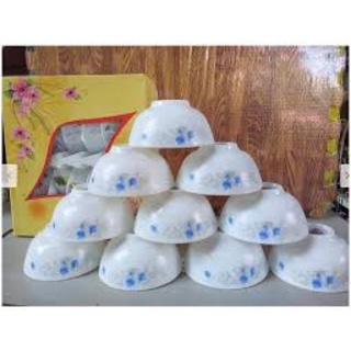 Bộ 10 bát ăn cơm tráng men ngọc - Hoa ngẫu nhiên