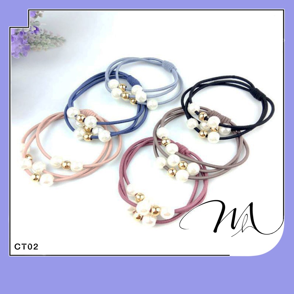 Cột tóc tròn hạt châu trắng dây co giãn - CT02